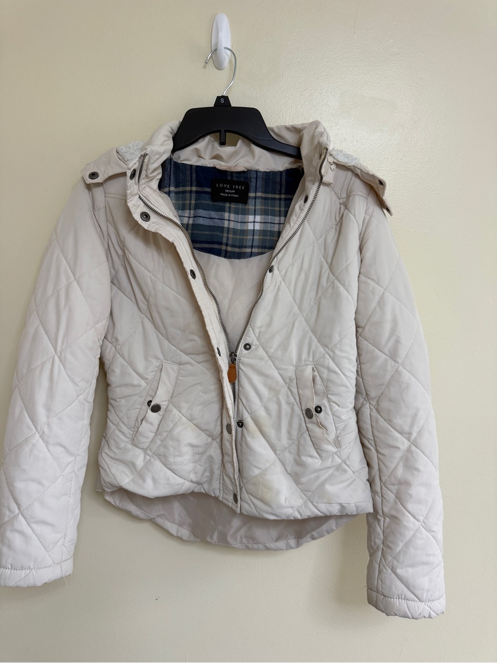 Love Tree Cream Quilted Hooded Puffer Jacket for Kids